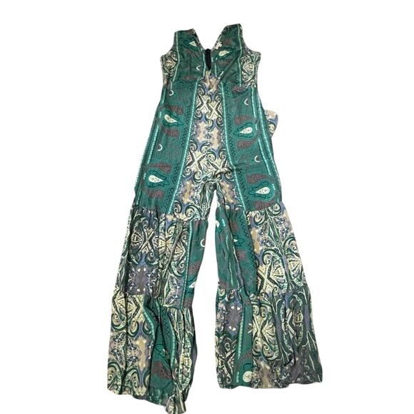 Earthbound Flowy Wide Leg Jumpsuit Boho Festival Silky Size L - Picture 2 of 10